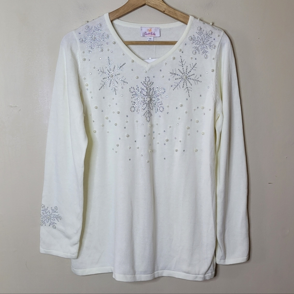 Quacker Factory Snowflake Sweater Size XS NWT - Picture 3 of 9